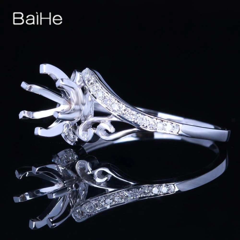 BAIHE Solid 14K White Gold(AU585) Round Cut Semi Mount Ring Women Fine Jewelry Making Halvmontert ring Anillo semiensamblado