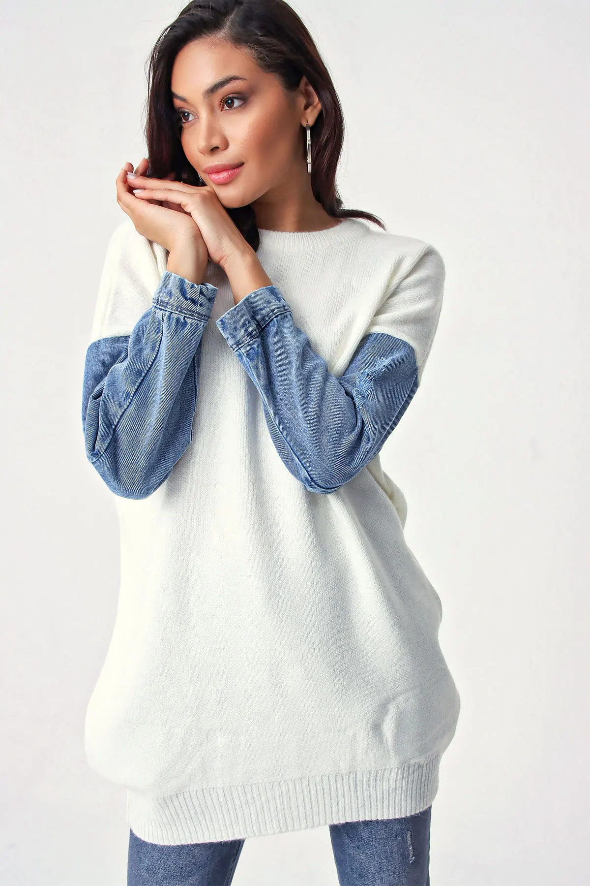 

Sleeve Jeans Detailed Knitwear Tunik Muslim Tops Muslim Clothing Tunics Tunik Women Clothing Islamic Clothing Muslim Tops