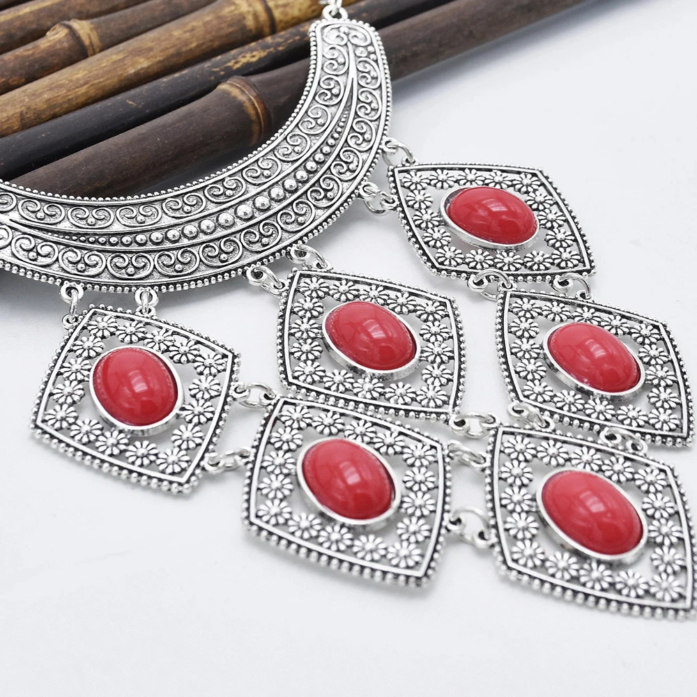 Bohemian Gypsy Vintage Coin Red Bride Wedding Drop Earrings Choker Necklace Set For Women Afghan Turkish Indian Jewelry Sets