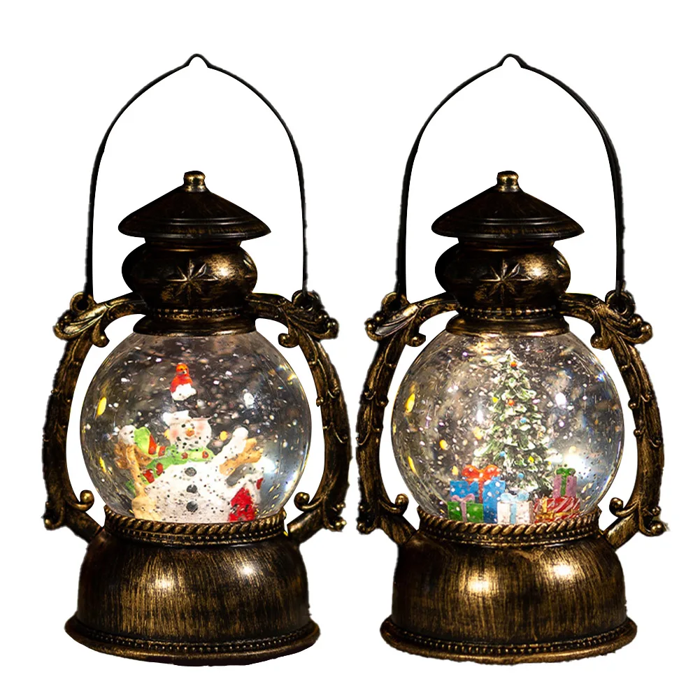 Enchanting 8-InchSnow Globe Lantern With Snowman & Christmas Tree, Lighted Deocr Home Garden Holiday Accessory