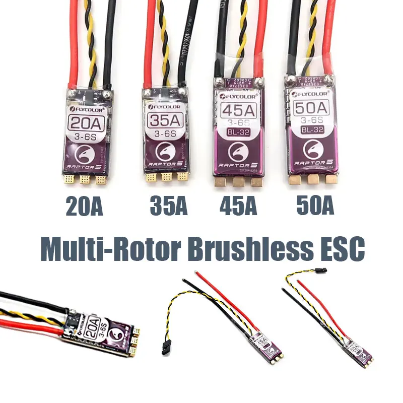 

FLYCOLOR Raptor5Мультироторный бесщеточный ESC20A35A45A50A 3-6S 32 бит G701PWM128K для RC FPV Racing Drone Электронный регулятор скорости