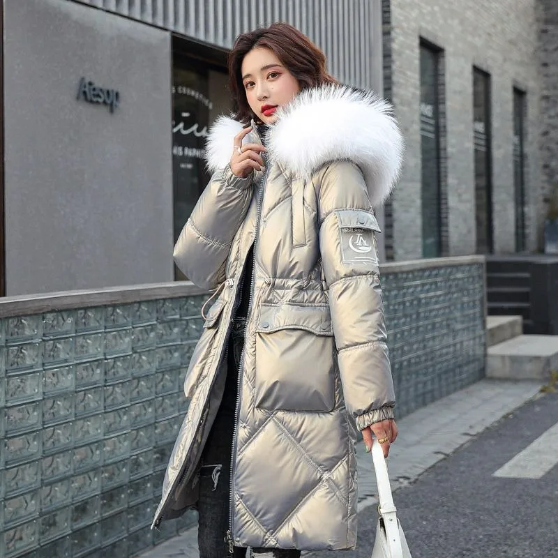 2023 New Women Cotton Coat Winter Jacket Bright Cotton Leave-in Jacket Parkas Mid Length Version Outwear Thick Warm Overcoat