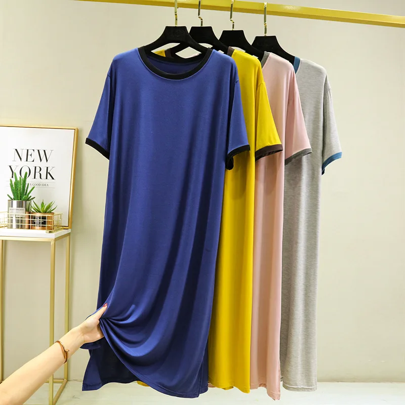 Women's Nightgwon Women's Modal Short Sleeve Night Dress Summer Loose Nightdress Homewear Versatile Long Skirt Dress Pijama