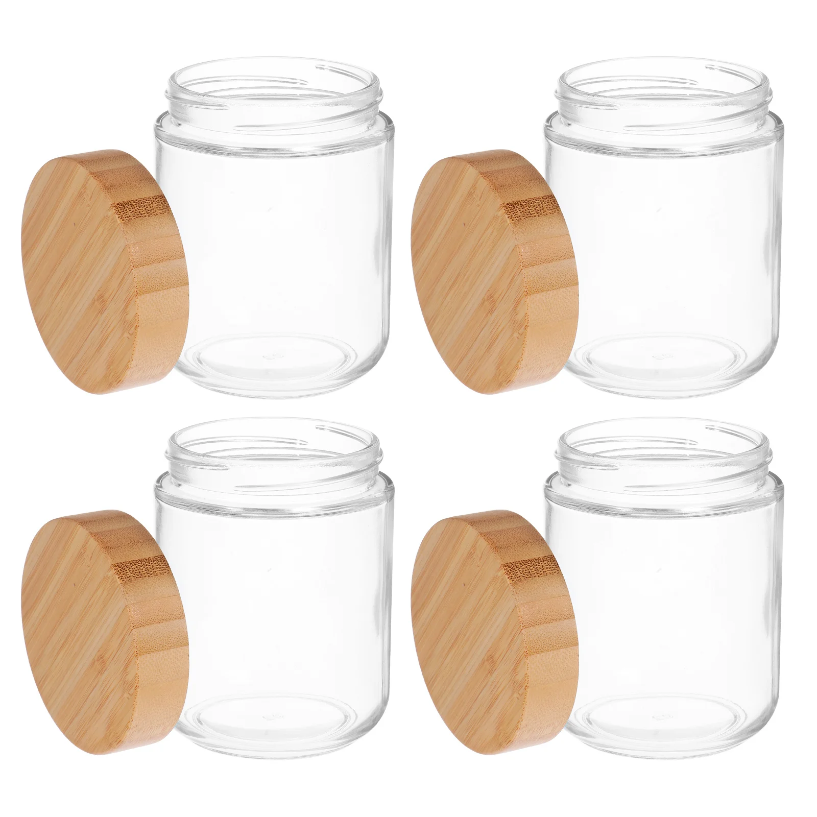 

4Pcs Glass Kitchen Storage Jars Bamboo Lids Airtight Containers for Rice Sugar Flour Bamboo Jars Flour and Sugar Canisters