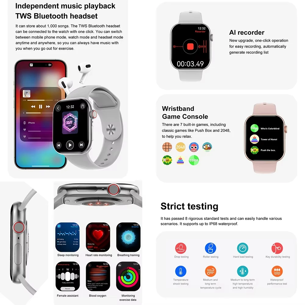 For Android Ios DT Watch X 10 Smart Watch AMOLED HD 4GB ROM BT Call Compass TWS NFC GPS Game Smart Gesture 3D Vision Smartwatch