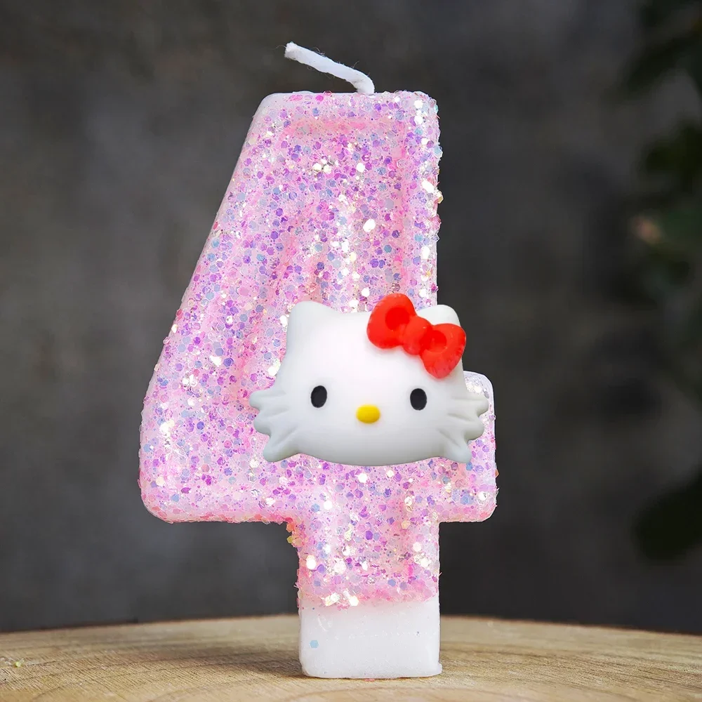Niedliche Hello Kitty Glitzernde Farbverlauf-Zahlenkerze Kuchendekoration Süßes Thema Kindergeburtstags-Party-Zubehör Mädchen-Baby-Shower-Dekorationen – Detail 18