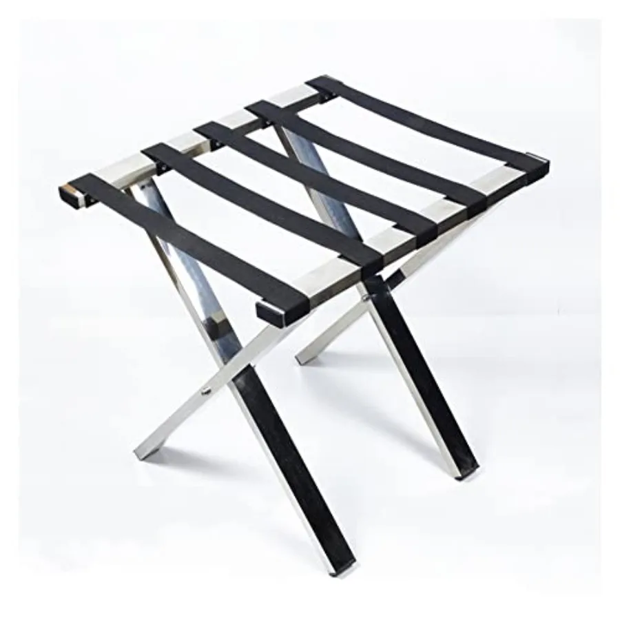 

Folding Luggage Rack, Chromed Metal Suitcase Stand Floor-Standing Multifunctional Clothes Rack with Backrest for Hotel and Apar