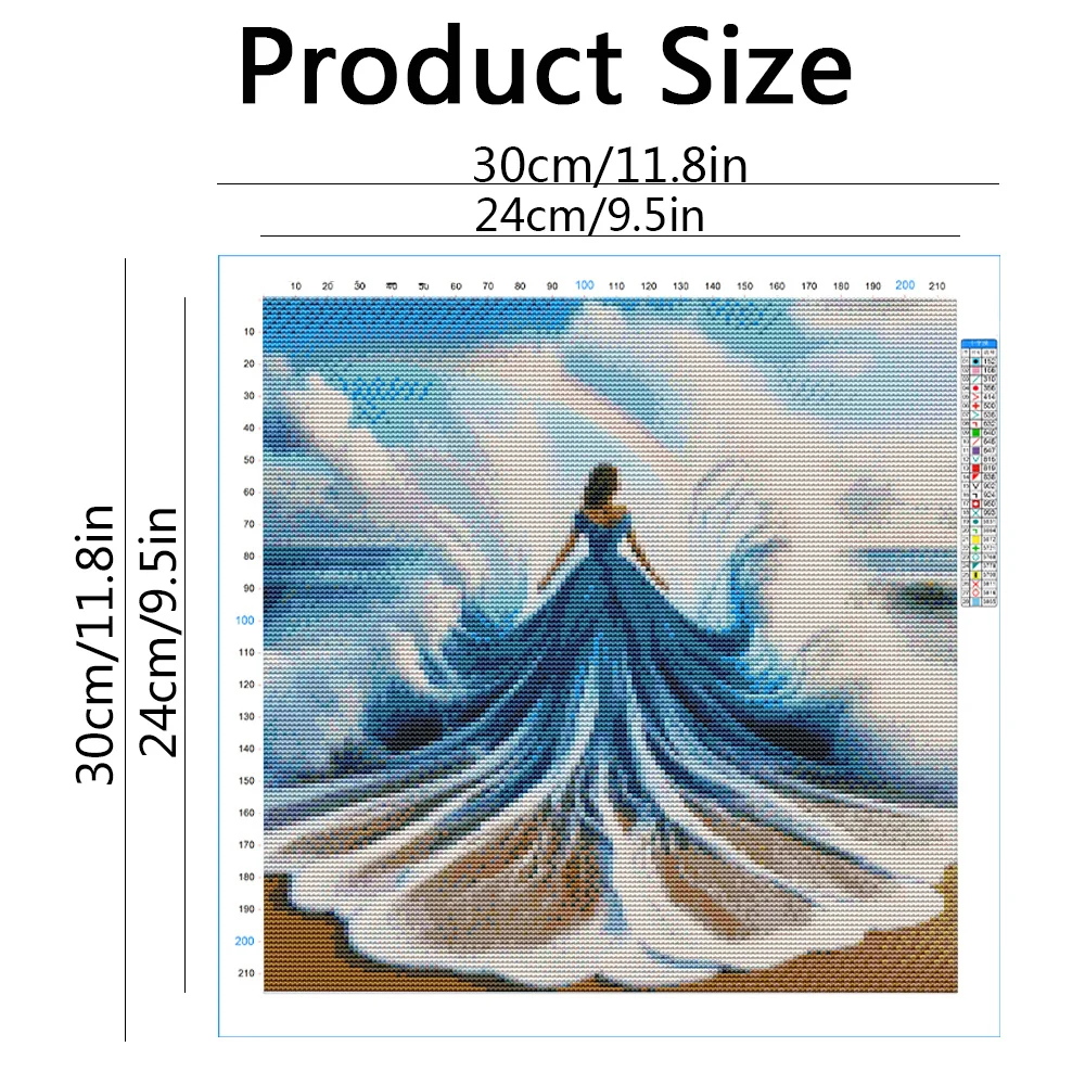 Huacan Cross Stitch Kits Woman With 11ct Printed Canvas DIY Embroidery Landscape Evening Dress Beach Handamde Gift Wall Decor