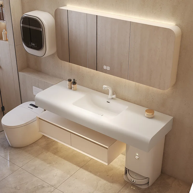 

New skin feeling integrated basin, bathroom cabinet combination, curved intelligent sweeping robot, washbasin, and washing table