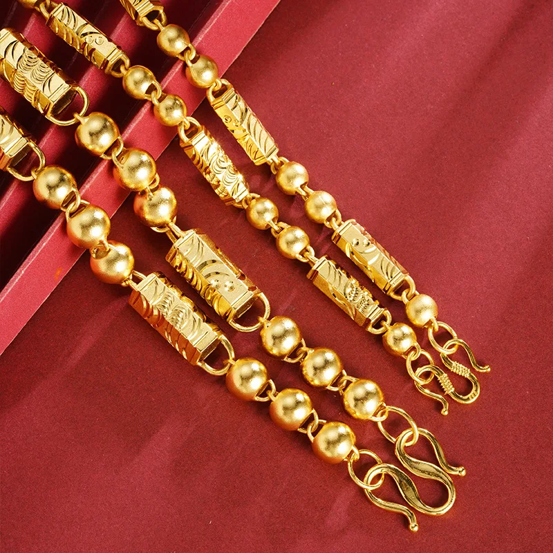 فاخر 24K 9999 الذهب الخالص الذهب الحقيقي الرجال مطرز مسدس العمود فيتنام قلادة ذهبية القديمة سلسلة الصلبة