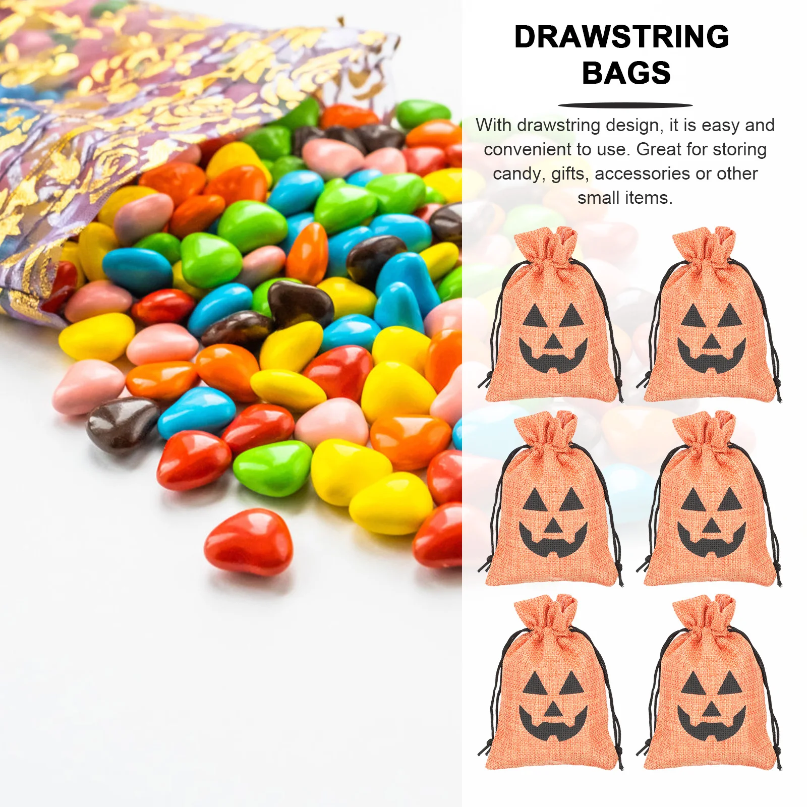 

10Pcs Halloween Candy Bags Pumpkin Lantern Style Party Gift Pouch Drawstring Storage Bags Reusable Treat Holders