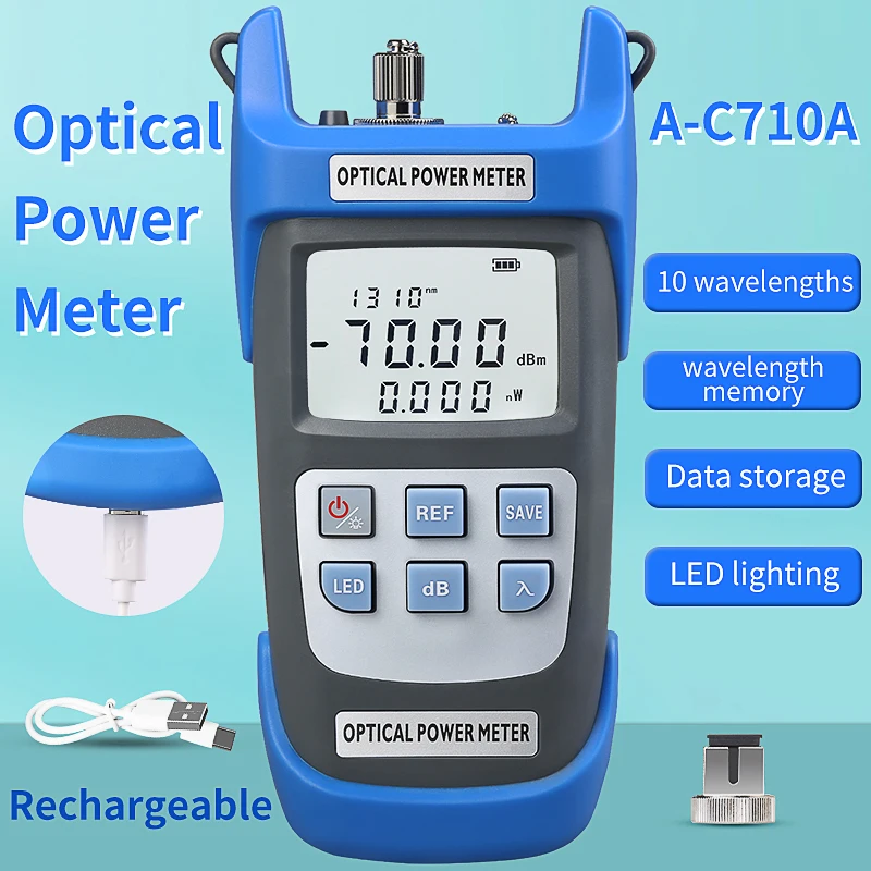 COMPTYCO A-C710A/C510A Optical Power Meter FTTH Fiber Tester -70~+10/-50~+26dBm Rechargeable OPM Fiber Optic Cable Testing Tool