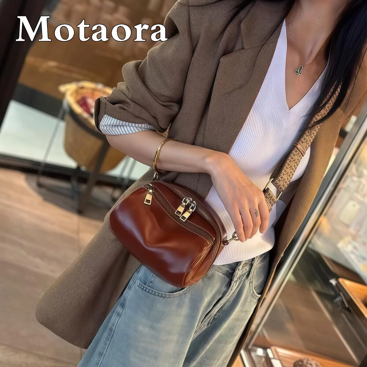 

MOTAORA Women's Genuine Cow Leather Small Crossbody Bag, Retro Designer Shoulder Bag Cowhide Purse for Ladies