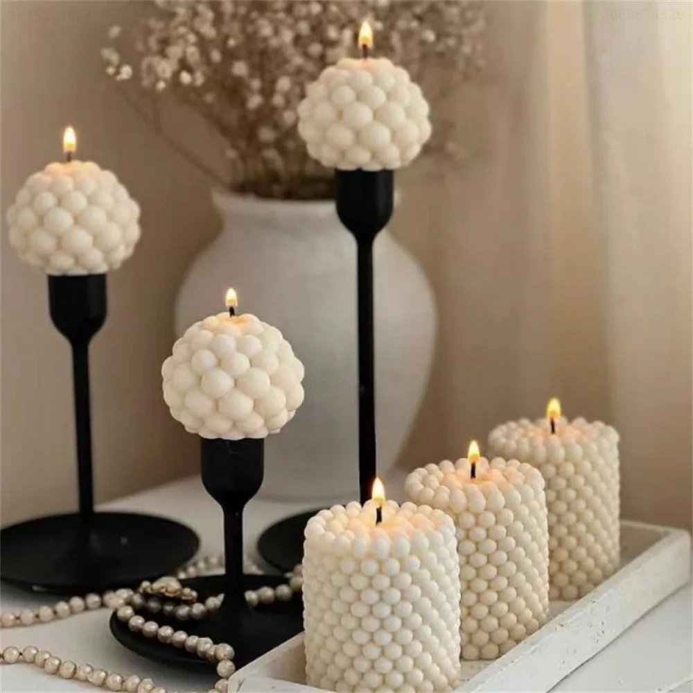 2PCS 3D Bubble Candle Mold, Spherical Resin Candle Mold, Cylindrical Candle Making Silicone Mold, Silicone Gypsum Mold