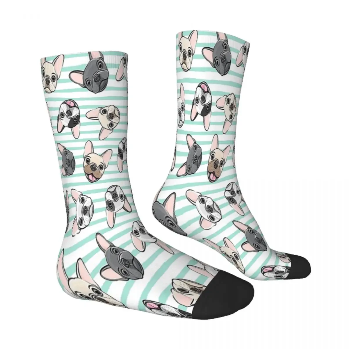 All The Frenchies Aqua Stripes French Bulldog Socks Male Mens Women Autumn Stockings Printed