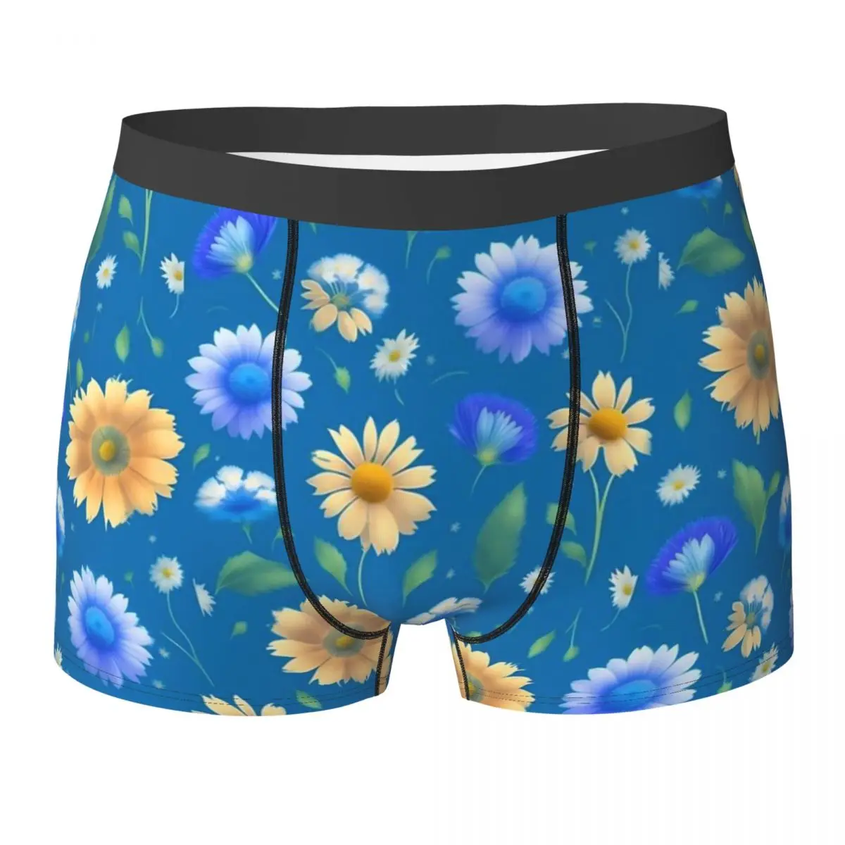 Retro Flower Underwear Yellow Blue Floral Breathable Panties Printed Shorts Briefs 3D Pouch Men Plus Size Boxer Shorts