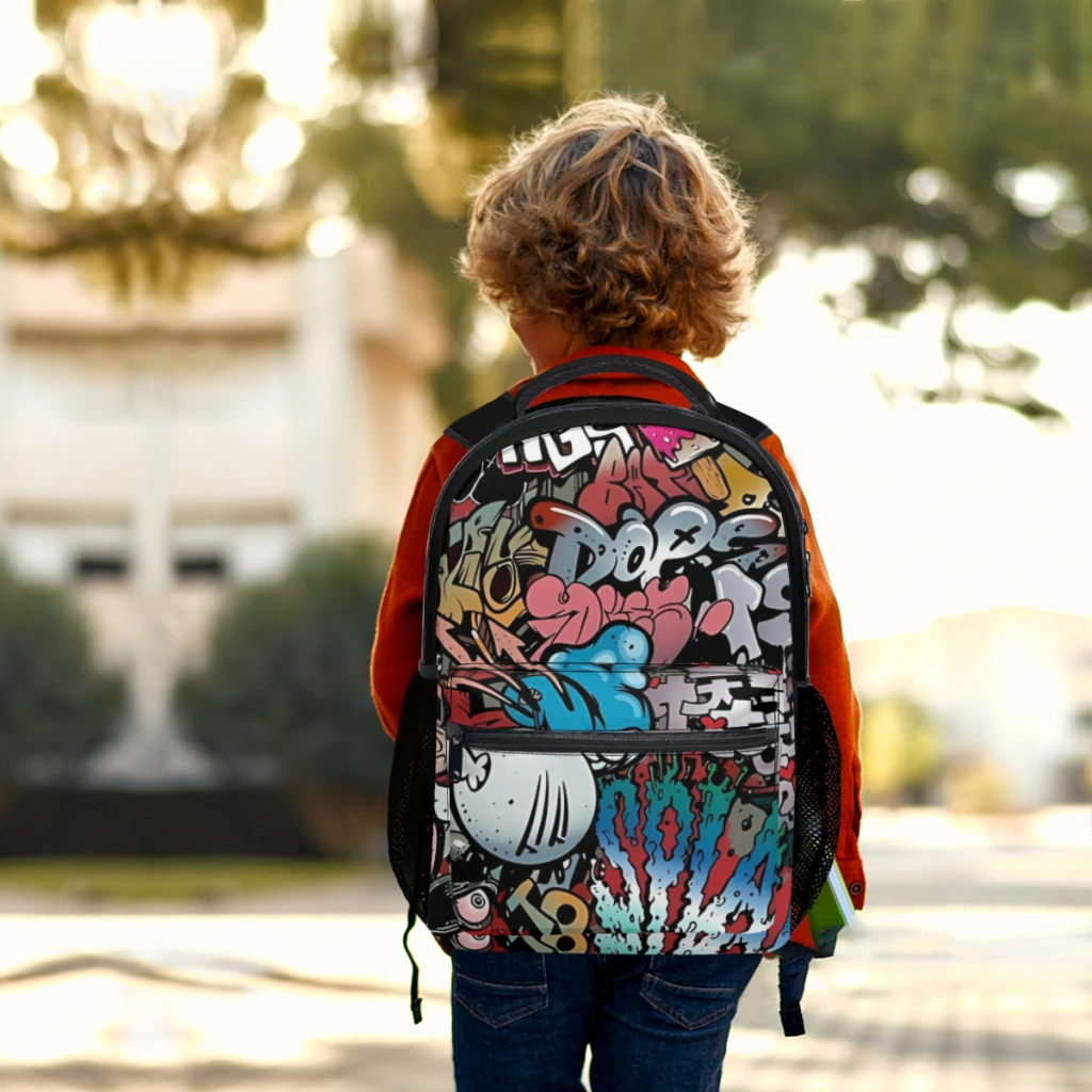 Synr 70s Retro Comic Graffiti Print Schoolbag For kids Large Capacity Student Backpack High School Student Backpack 17inch