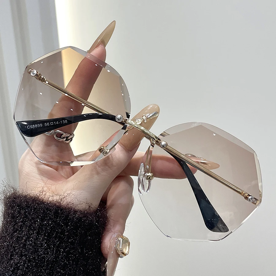 1 نظارات تلبيس نسائية عصرية بدون إطار، غير منتظمة الشكل، مناسبة لكل من الرجال والنساء، مثالية للتزيين والعطلات وكهدية