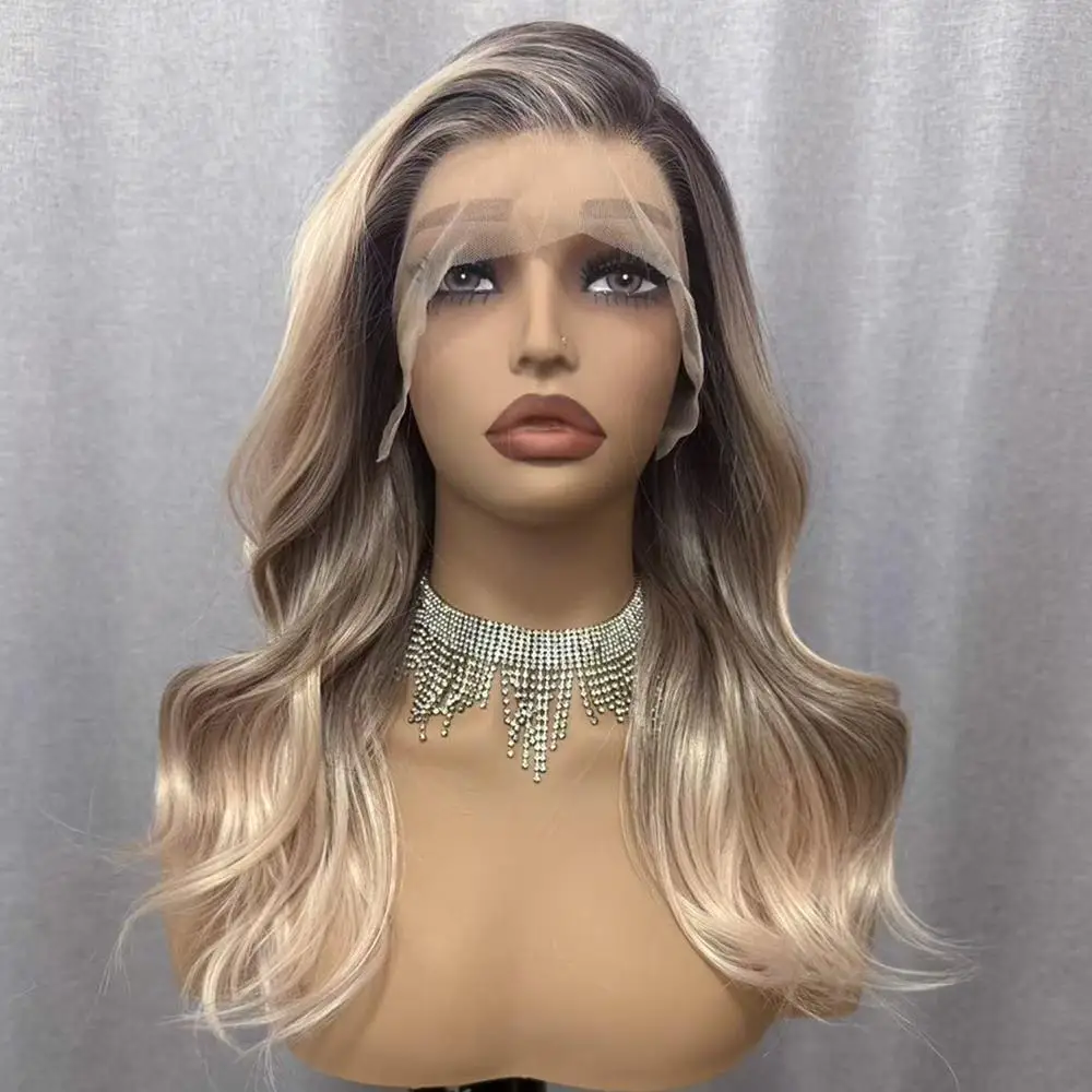 Apricot Curtain Bangs Ombre Highlight 13x4 HD Transparent Lace Front Wig Pre Plucked for Women Body Wave 200 Density Lace Frontal Wigs Human Hair Glueless Wig One Step Wear Ready To Go Daily Wear Beginner Friendly