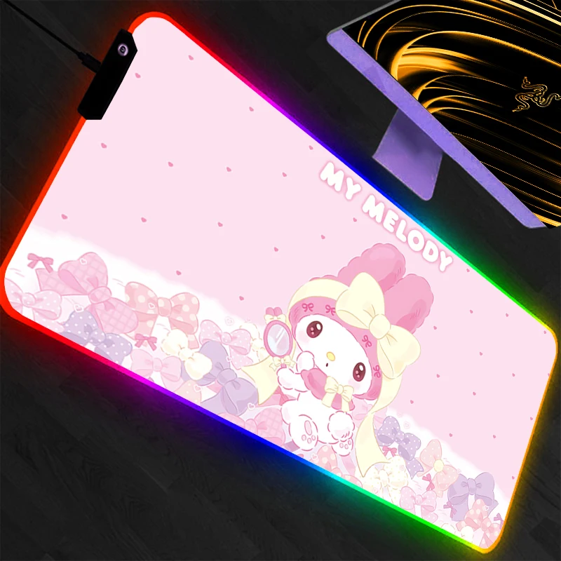 

Коврик для мыши RGB Sanrio Lockedge с подсветкой, игровые аксессуары, компьютерный коврик для клавиатуры, светодиодный коврик для мыши, настольный коврик для мыши, аниме