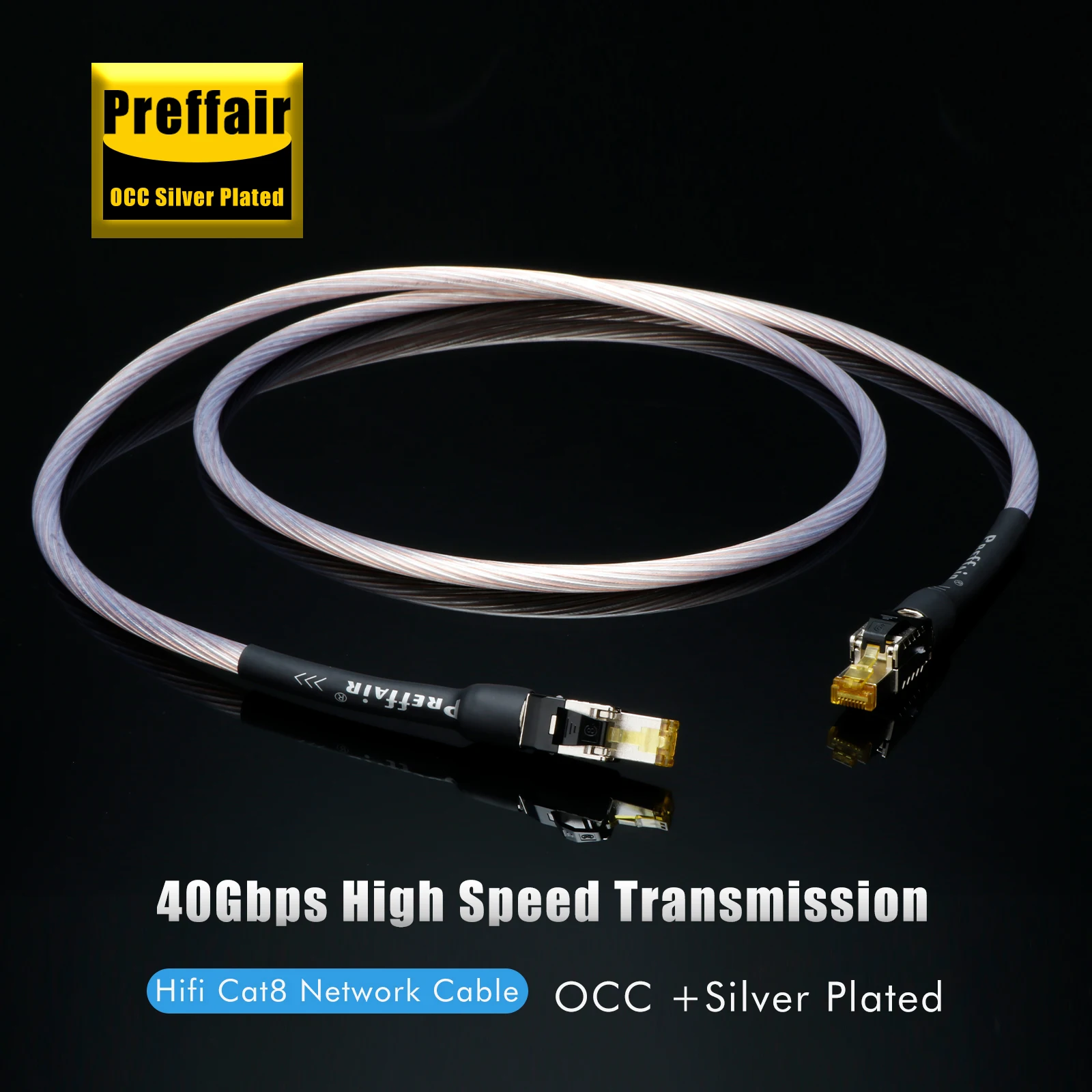 

Preffair Hifi Cat.8 Ethernet Cable OCC Silver Plated 40Gbps Transmission Network Cable Internet Cord for ANSI/TIA-568-C.2-1