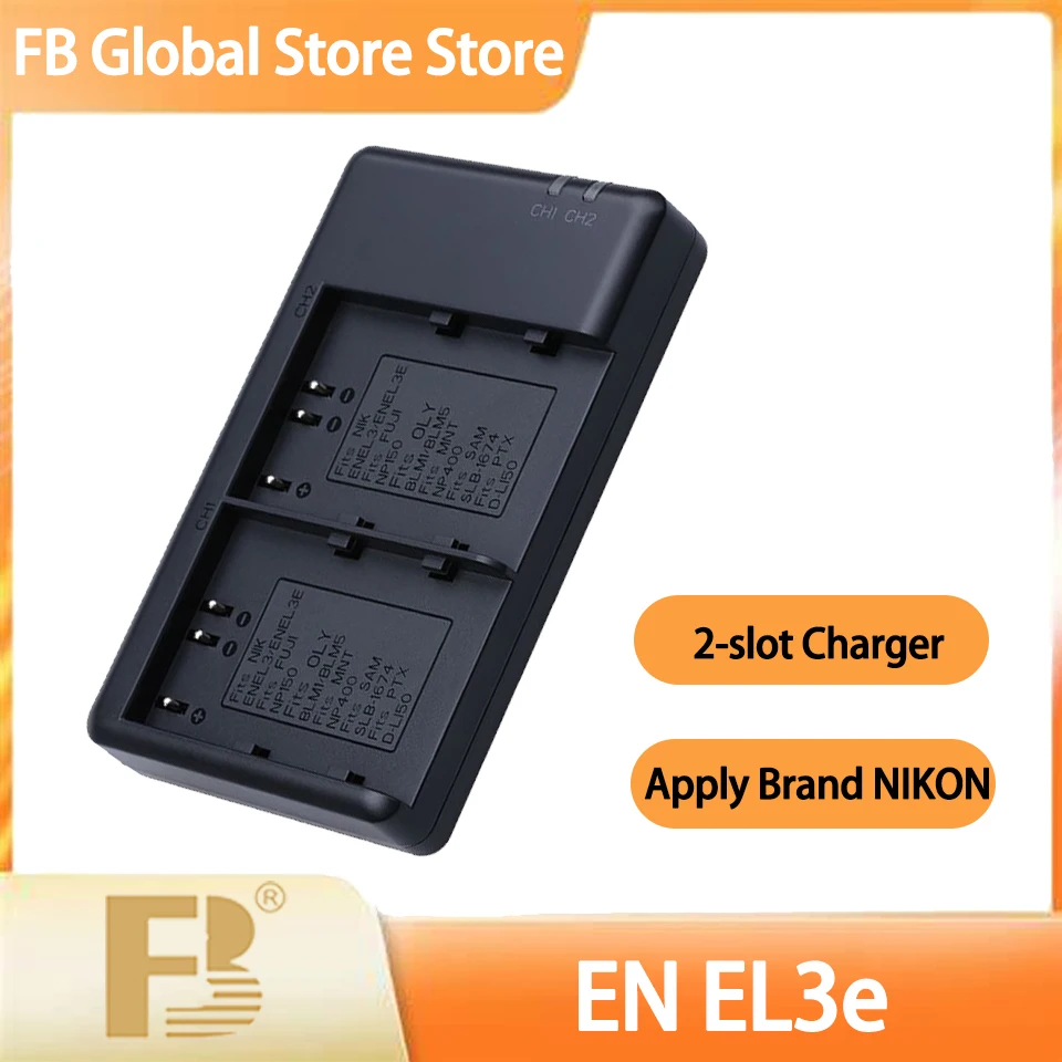 

FB EN-EL3e Dual Slot Micro USB and Type-C Dual Input Camera battery charger for Nikon D70 D200 D700 D300 D100 D90 D90S D80 D70S