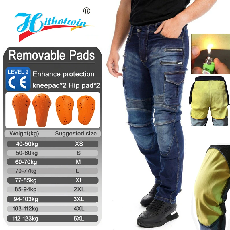 

Aramid Motorcycle Pants Blue Mens Zipper Protective Gear Motorbike Trousers for Big and Tall Riders TZ 07