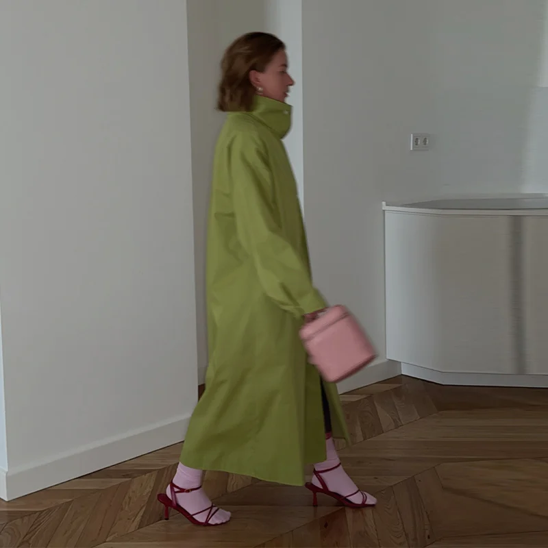 Damen Lange Jacken mit Stehkragen, Einreihige Oversize-Trenchcoats, Street-Style Damenmantel mit Langen Ärmeln, Einfarbig und Locker Geschnitten, Neue Oberbekleidung – Detail 29