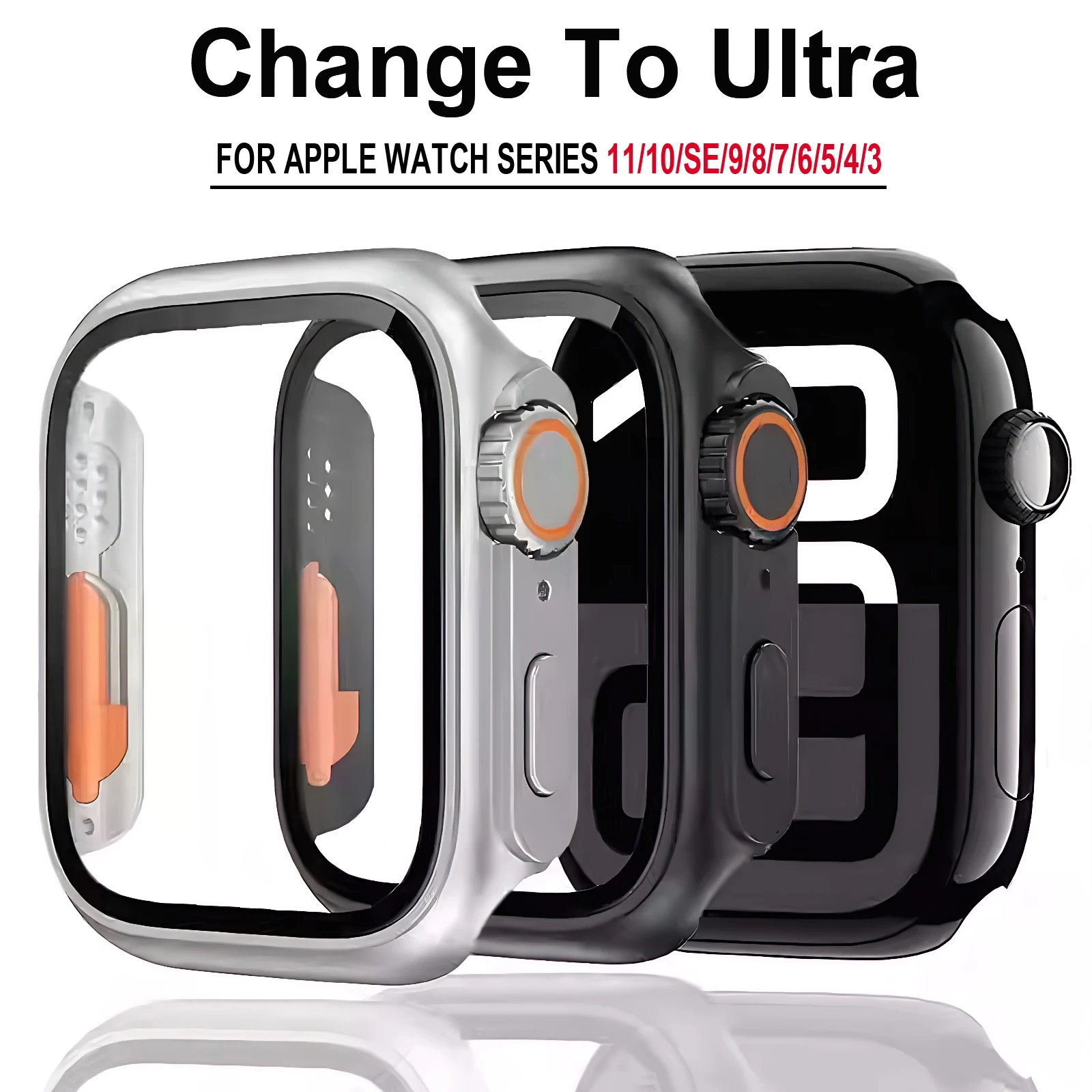 Change To Ultra Protector Case for Apple Watch 46mm 42mm 45 40mm 44mm Tempered Glass Screen Protector IWatch Series 11 10 9 8 SE