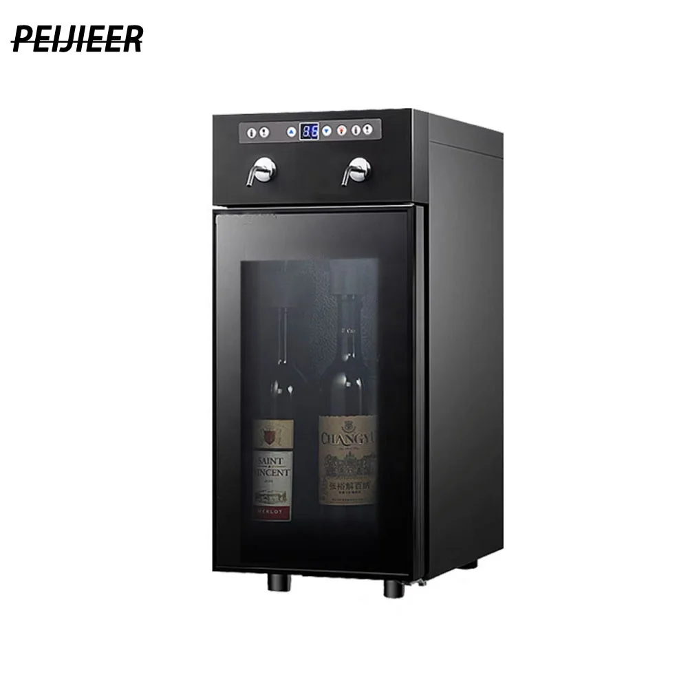 

Роскошный стеклянный дверной дисплей, регулируемый термостат, автоматический диспенсер для вина с 2 бутылками