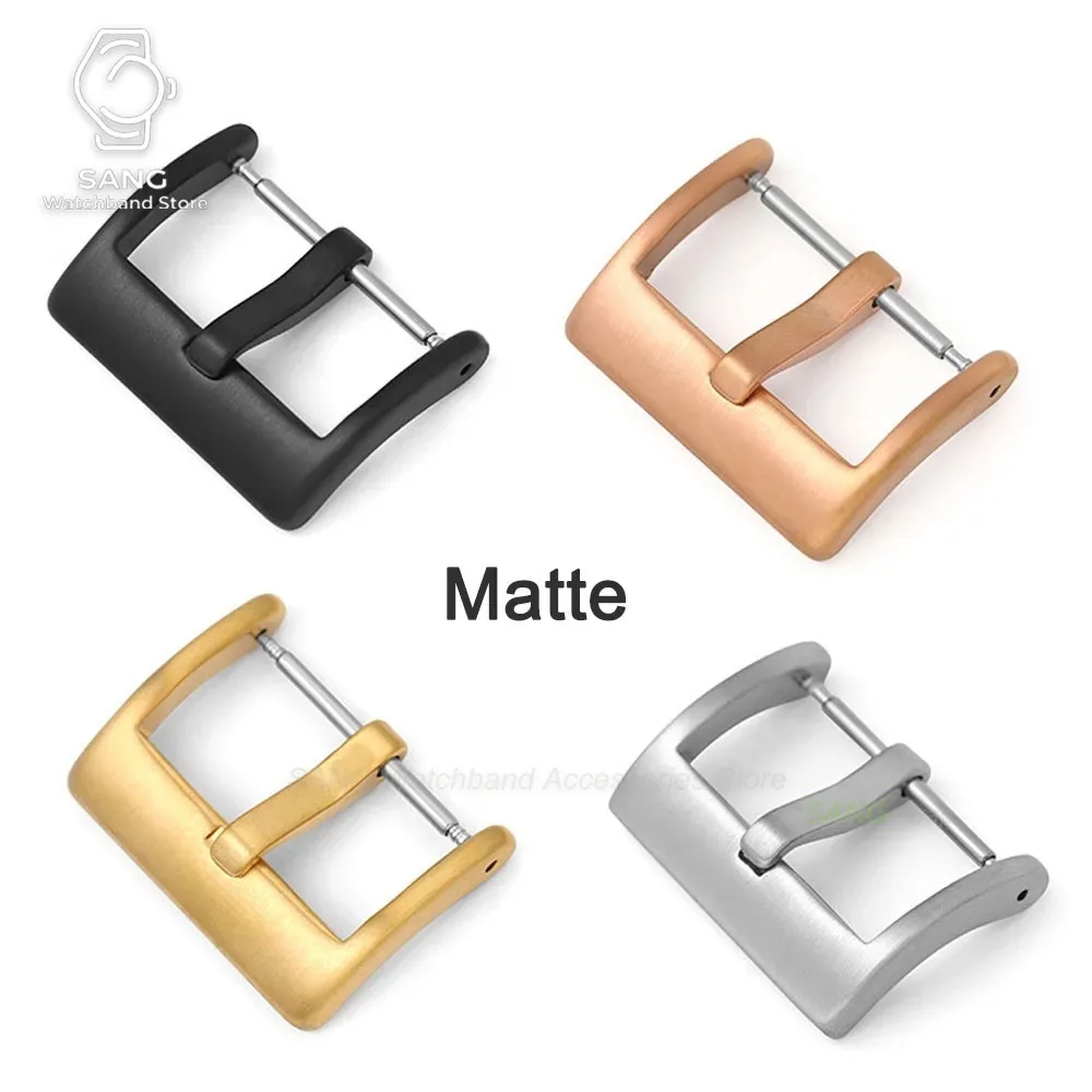 Watch Band Metal Buckle 16 18 20 22 24mm Strap Solid Square Button Silver Black Rose Gold Stainless Steel Matte Polished Clasp