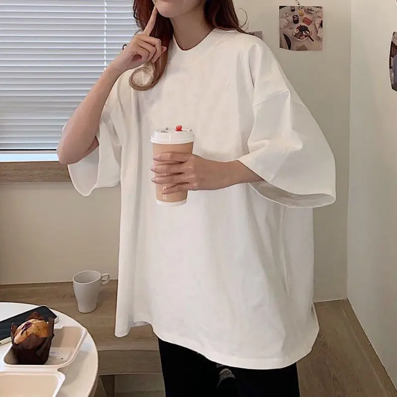 

Women Loose Fitting Short Sleeved Base Shirt with A College Style Cotton White Top Summer Wear in 2024 New Ins clothing