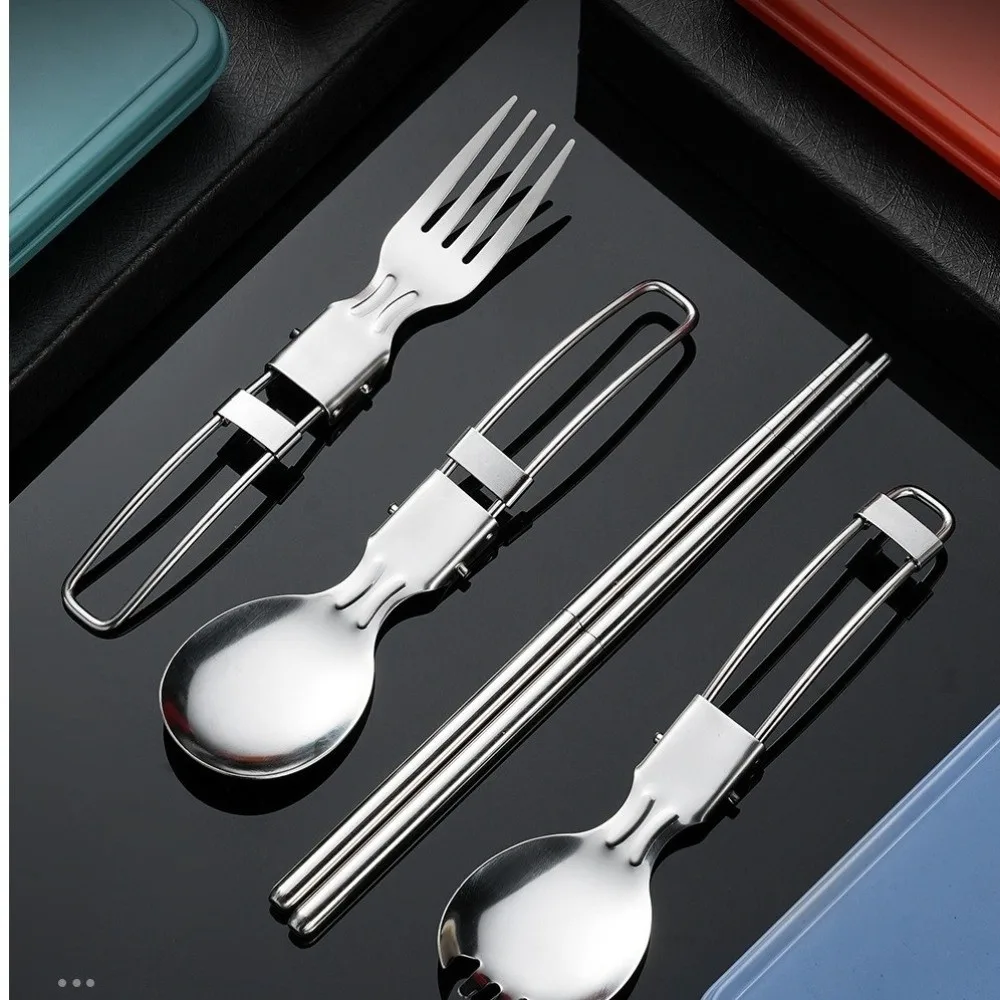 304 Stainless Steel Folding Spoon Folding Fork Chopsticks Set Camping Spoon Flatware Foldable Spoon Picnic Utensil view 3