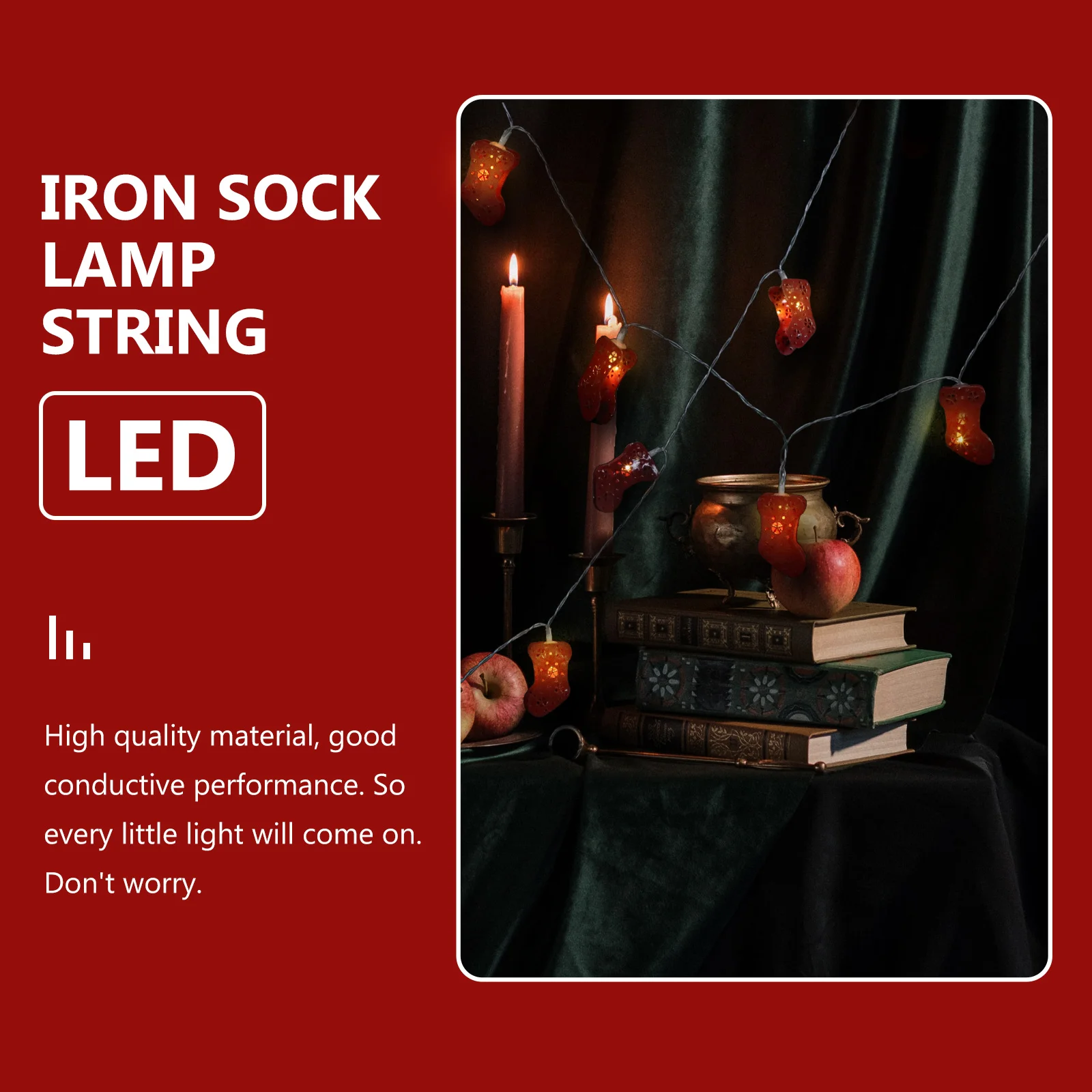 

Sock Shaped Xmas String Lamp 3M Red Decorative Holiday Light Garden Party Iron Lamp Warm Atmosphere Lighting Festive Decoration