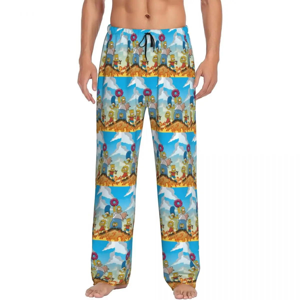 

Пижамные штаны «Симпсоны» на заказ, мужская одежда для сна с героями комедийных мультфильмов, эластичные штаны для сна с карманами