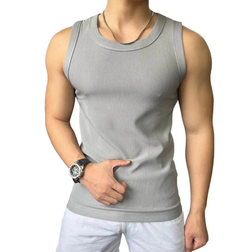 

New Men's Casual Tank Top Summer Fitness Training Elastic Base Tank Tops Ribbed Exercise Fitness Tops