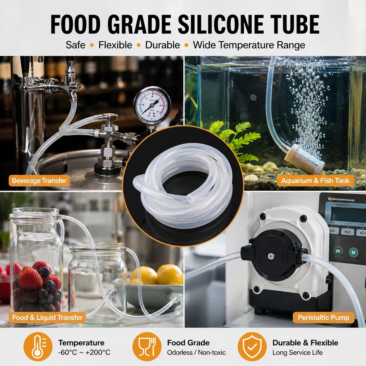 10/5/2M Food Grade Transparent Silicone Hose ID2‑18mm, No Yellowing Or Precipitation After Repeated Steaming And Boiling.