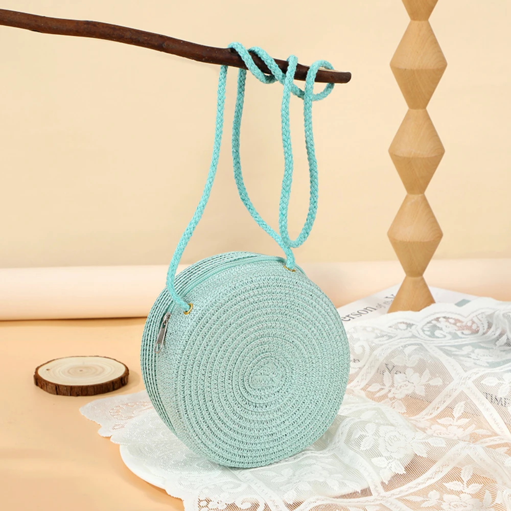 

Summer cute large straw bag woven bag for women, new seaside beach straw woven small round bag, mobile phone bag, crossbody