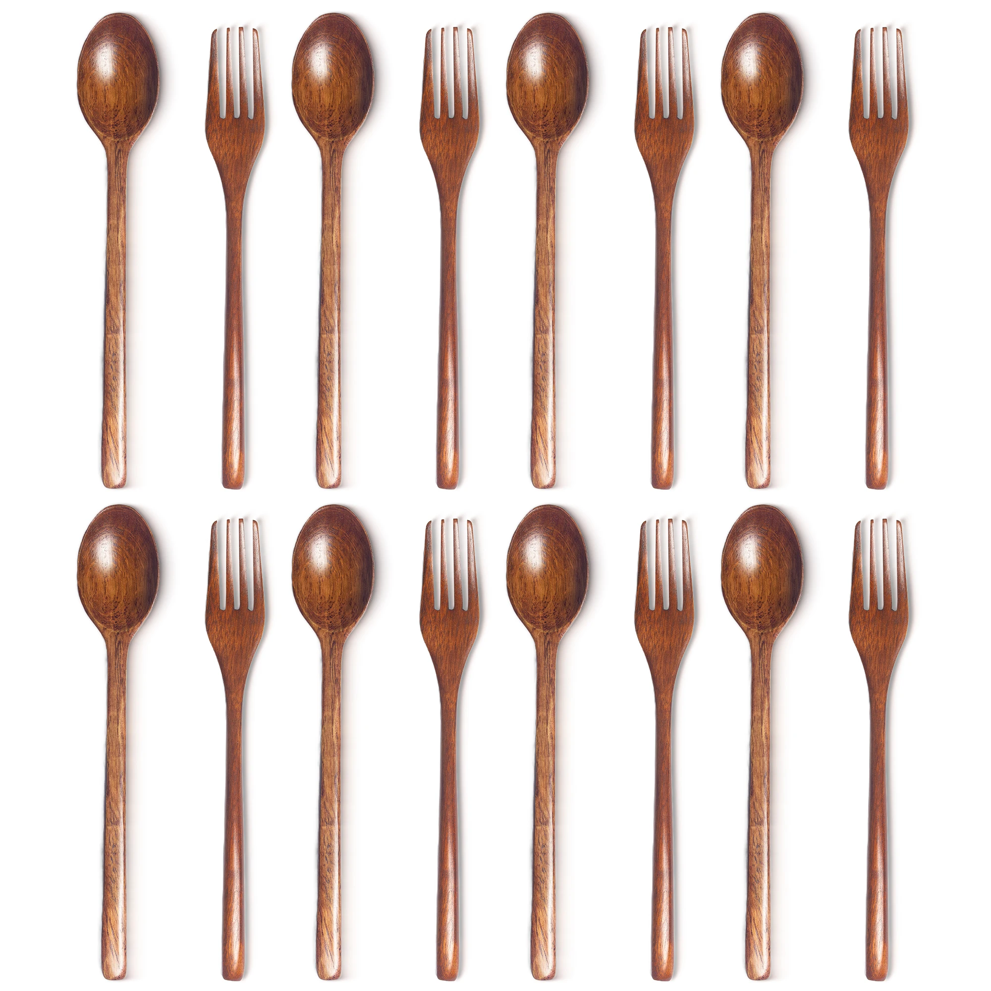 

8 Sets of Wooden Soup Spoons and Forks Set Natural Wood Cutlery Wooden Cutlery Set, Eco-Friendly Wooden Cutlery, Wooden Dinner F