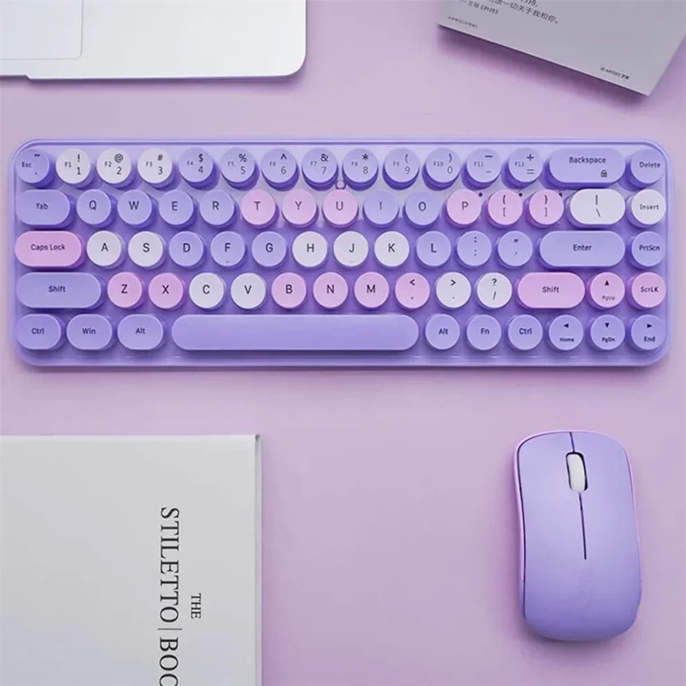 Mini Colorful Wireless Keyboard Mouse Ergonomic Small Size Typewriter Keyboard & Mouse Combo for Windows 7/8/10 Laptop Desktop