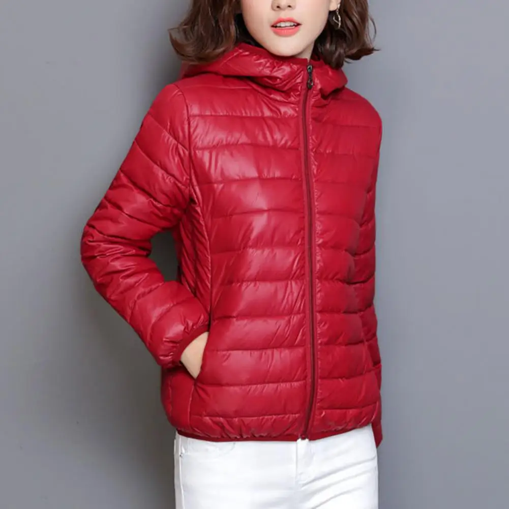 Women Fall Winter Coat Padded Hooded Thick Long Sleeve Warm Solid Color Smooth Pockets Cardigan Lady Cotton Coat Jacket