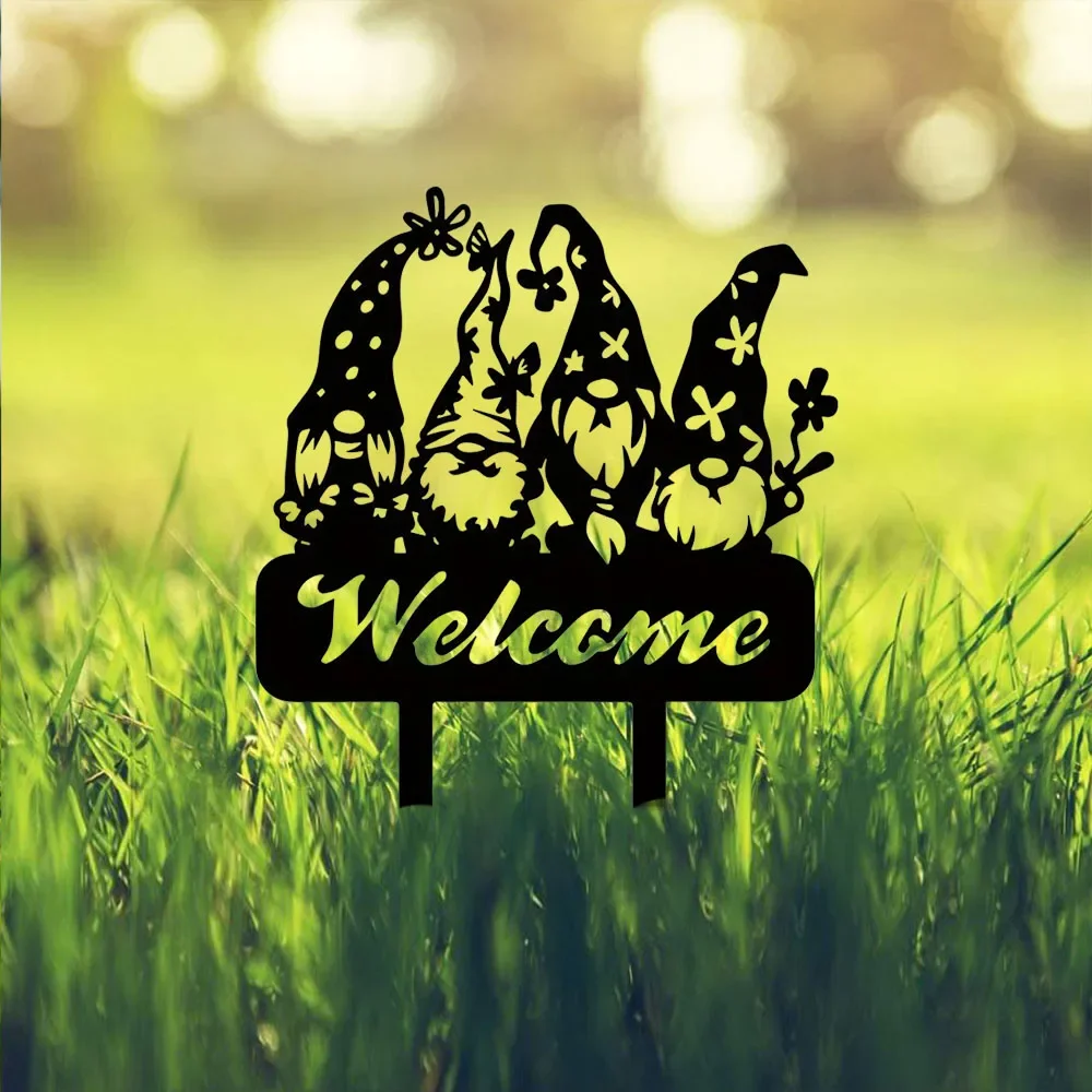 Metal Yard Welcome Sign with Gnome: Lawn Decor & Garden Welcome Sign with Stakes, Charming Garden Decoration.