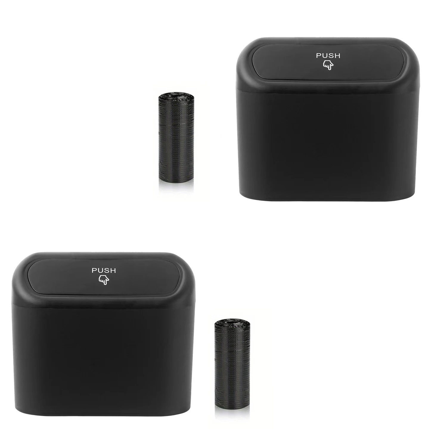 Car trash can with lid -2 packs of General Motors mini leak proof trash cans, with 60 garbage bags for car trash cans(black)