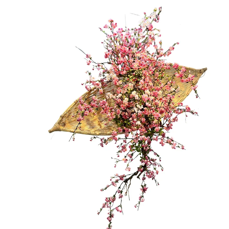 Simulation fake flower landscaping entrance art decoration club restaurant flower arrangement bamboo boat suspended cherry