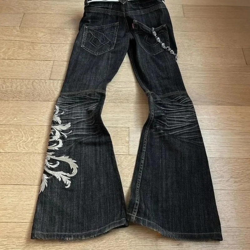 New High Waist Harajuku Loose Embroidered Women Jeans with Rock Punk Style Y2K Micro La Retro Wide Leg Pants