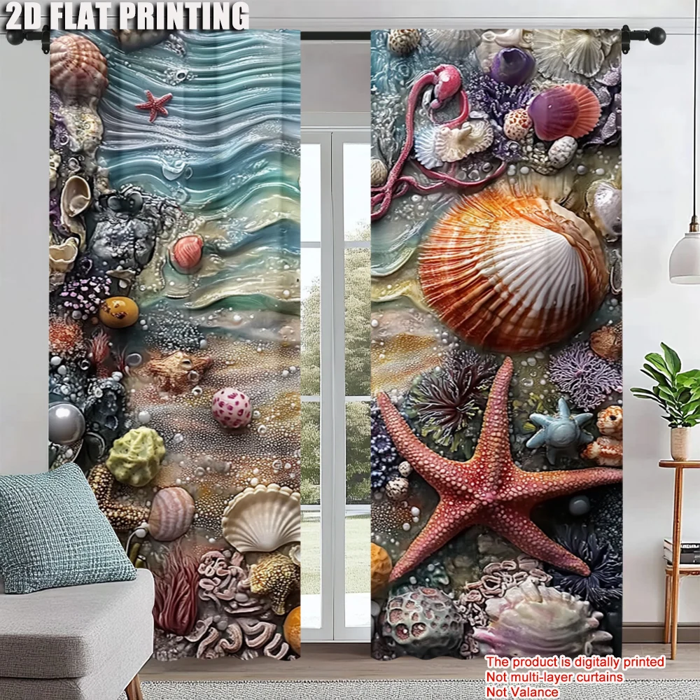 

2pc, Party Curtains Vintage Marine Creatures Versatile Durable Polyester,Without Electricity Spring Party & Holiday Decor