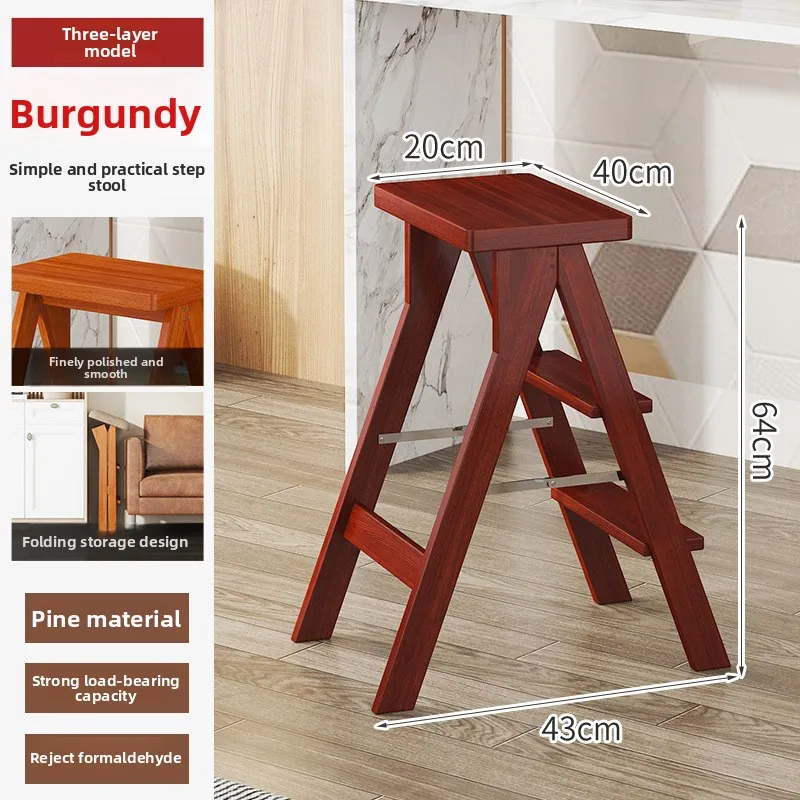 

Firm High stool foldable bar chair solid wood simple three-step climb ladder household goods