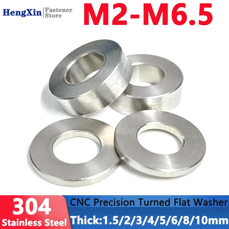 M2 M2.5 M3 M3.5 M4 M4.5 M5 M5.5 M6 M6.5 304 Stainless Steel CNC Precision Turned Flat Washer Gasket Thick 1.5/2/3/4/5/6/8/10mm
