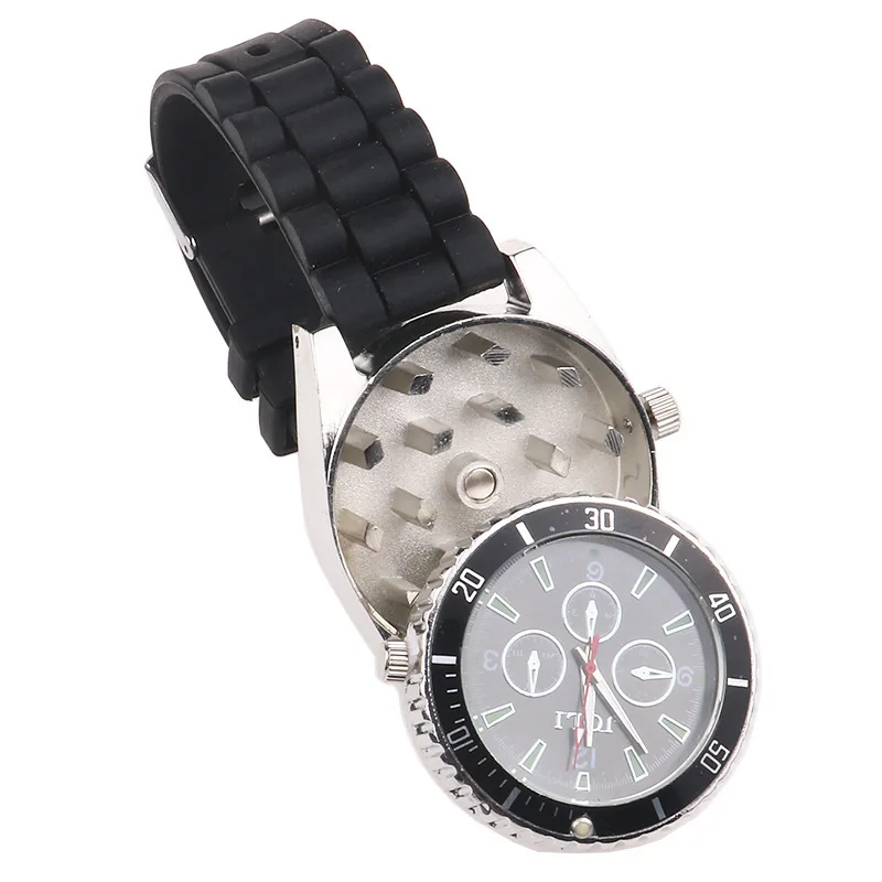 Watch Grinder Black Zinc Alloy Herb Spice Tobacco Grinder Cigarette Crusher Wristwatch Smoking Set Men Gift