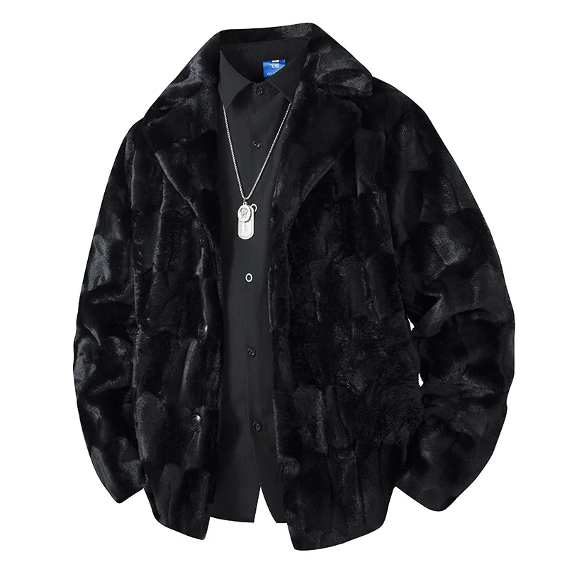 New Fashion Men Fluffy Leather Coats Fur Integrated Winter Jackets Man Warm Casual Trench Coats Trendy Turndown Collar Overcoats